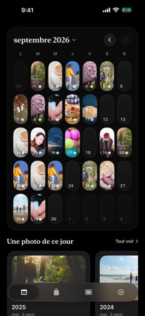 Le calendrier du mois rempli d'une photo par jour